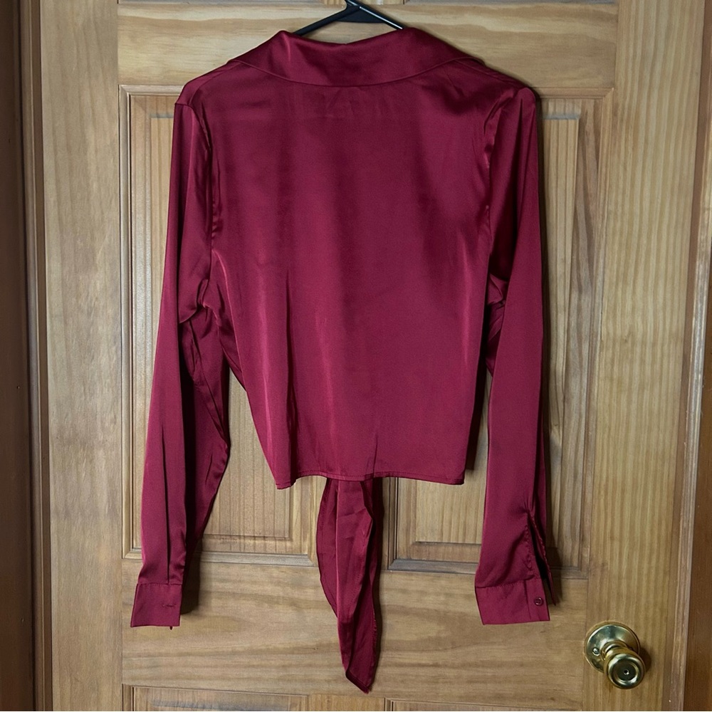 Burgundy Open Front Blouse - Picture 3 of 6